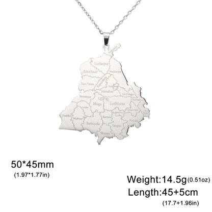Punjab Map Pendant Stainless Steel Necklace for Men And Women Fashion National Map Travel Souvenir Gift Jewelry Gift