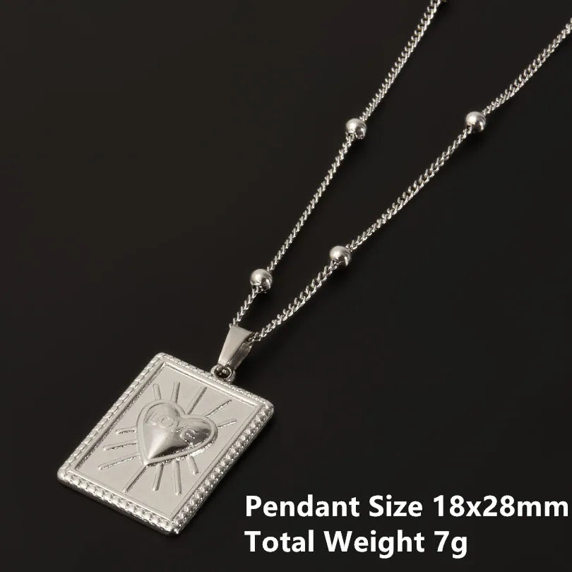 1Pc Religious Christian Catholic Sacred Heart Pendant Necklaces Stanless Steel Gothic Moth Textured Love Collares Jewelry