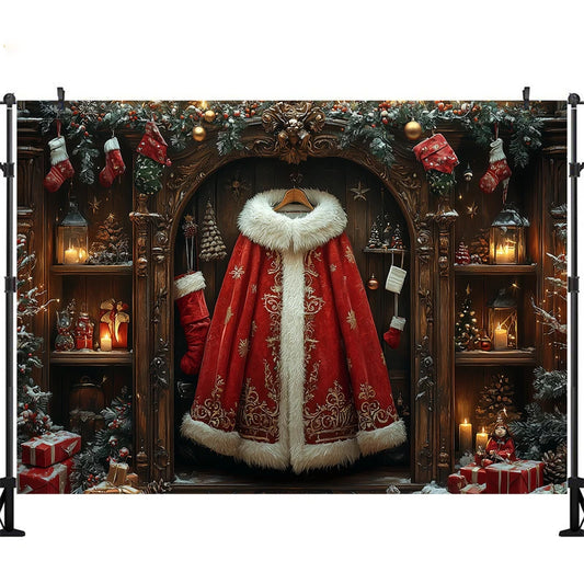 LS Photography Background Christmas Vintage Wardrobe Cupboard Xmas Tree Kids Family Portrait Decor Backdrop Photo Studio