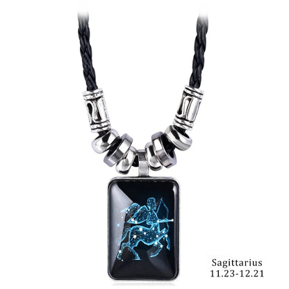 2024 Personalized Pendant Necklace Galaxy Constellation Design 12 Zodiac Sign Horoscope Astrology Necklace For Women Men Resin J