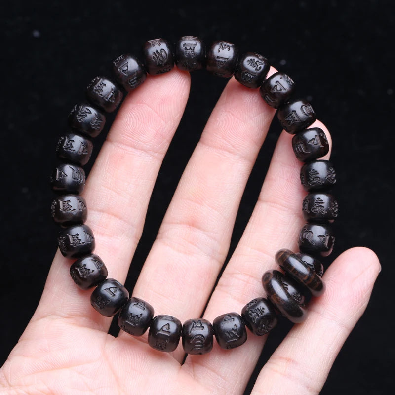 Natural Ebony Tibetan Prayer Turning Wheel Six-Character 8Mm 108 Beads Mara Necklace Rosary Beads