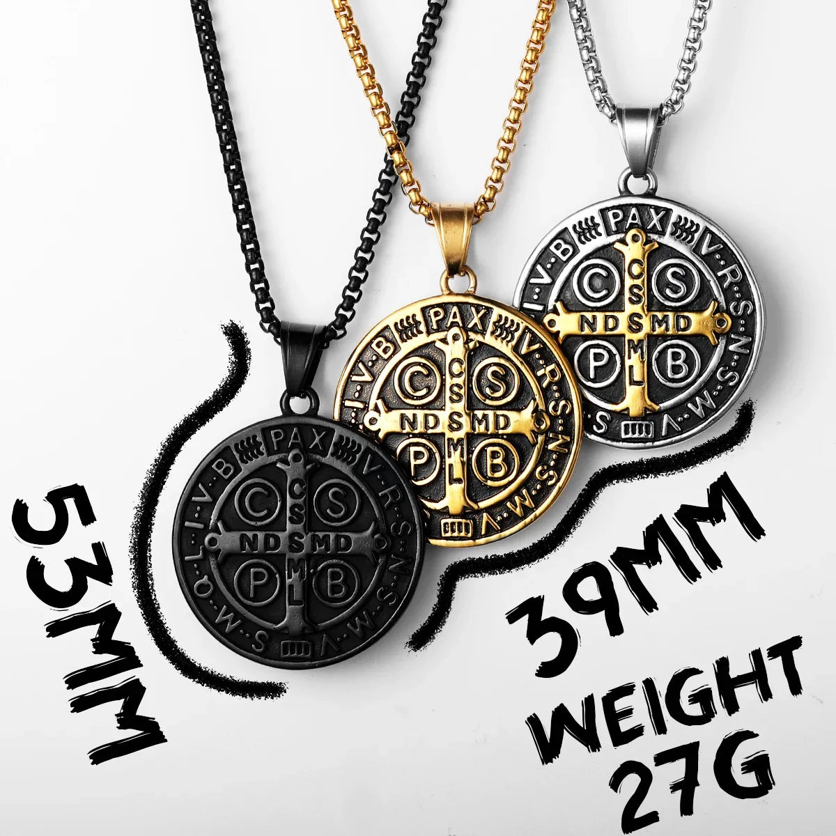 St.Benedict Exorcism Powerful Amulet Men Necklaces Stainless Steel Pendant Chain Women Jewelry Vintage Halloween Gifts Wholesale