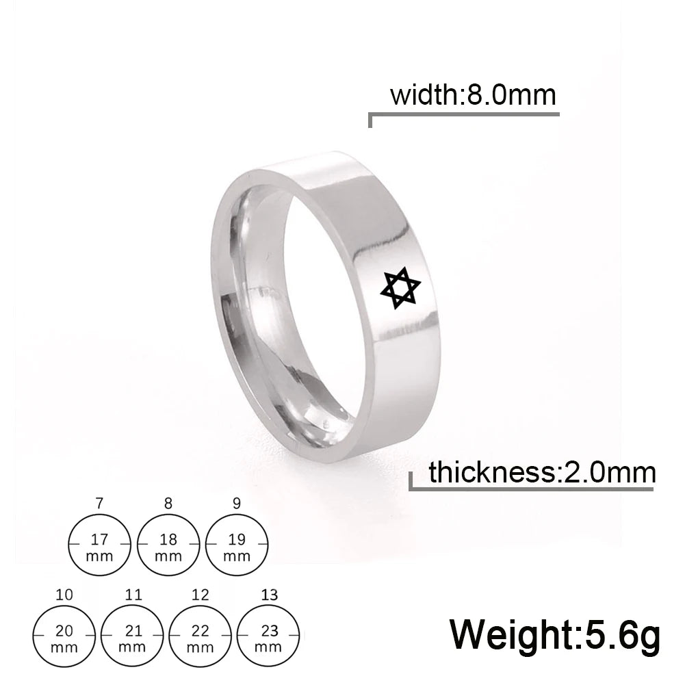 Lucktune Star of David Six Point Star Ring Stainless Steel Silver Color Rings for Men Women Jewish Religious Jewelry Gift New In
