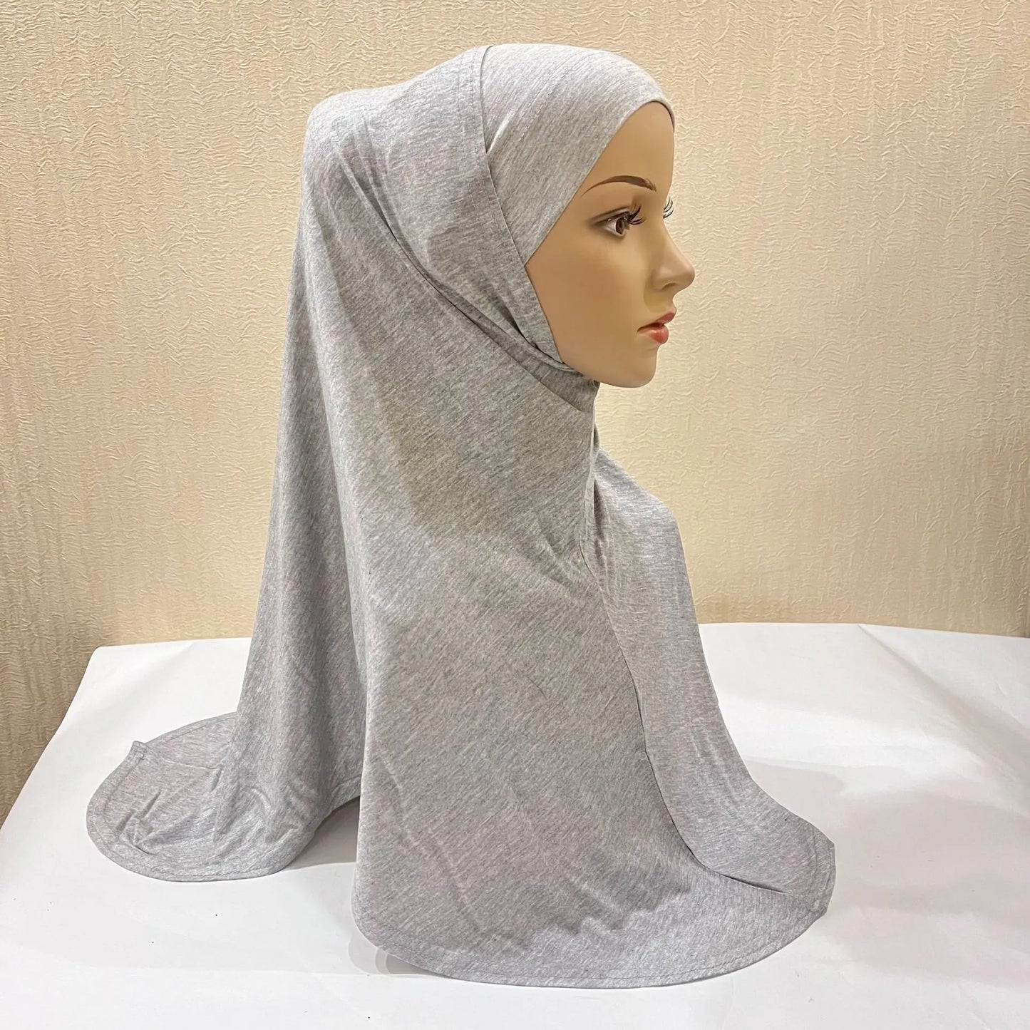 Women 2 Piece Solid Color Amira Jersey Muslim Hijab Soft Stretch Head Scarf with Tube Inner Underscarf Cap Hood Prayer Turbante