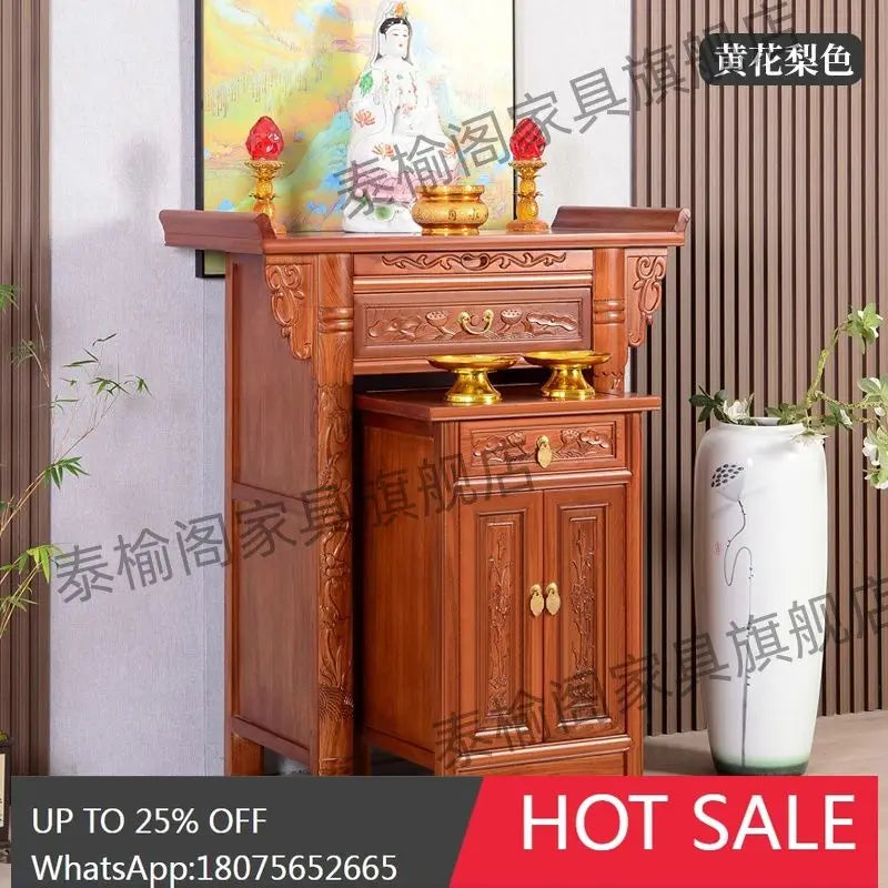 SGF Altar Table with Elevated Indoor Altar Cabinet for Home Use, Complete Set with Two-Tier Offering Table