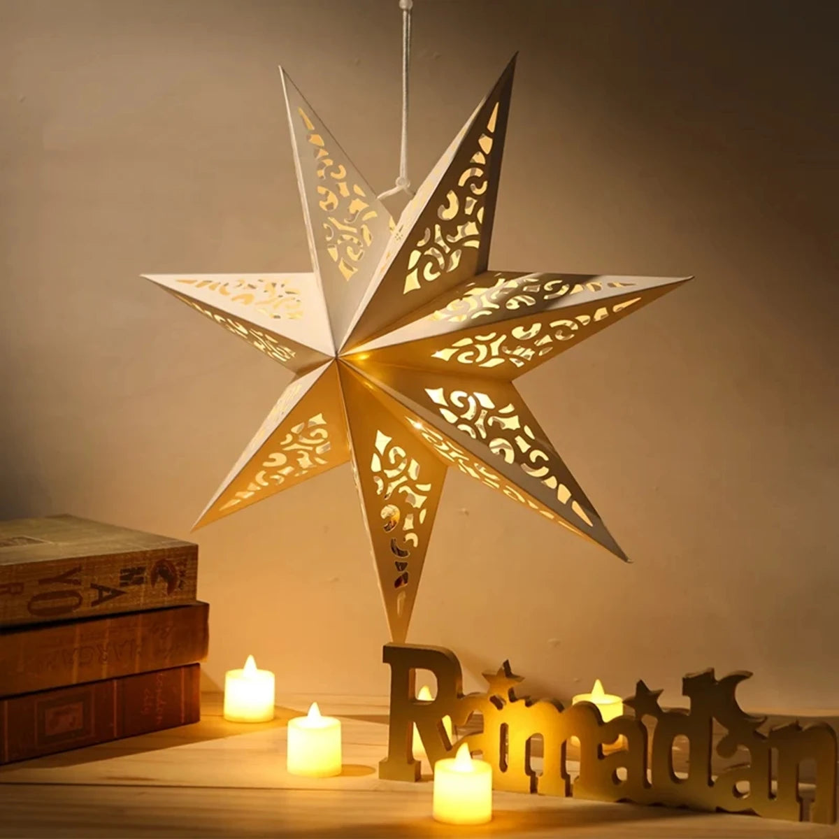 30-75cm Hollow Star Hanging Pendant Eid Mubarak Ramadan Decor 2025 Christmas Decor For Home Islamic Muslim Party Ramadan Kareem