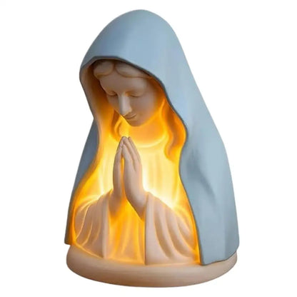 Virgin Mary Prayer Statue with Light, Christian Prayer Lamp for Home Christian Decor, Hand Painted Blessed Virgin Mary Statue