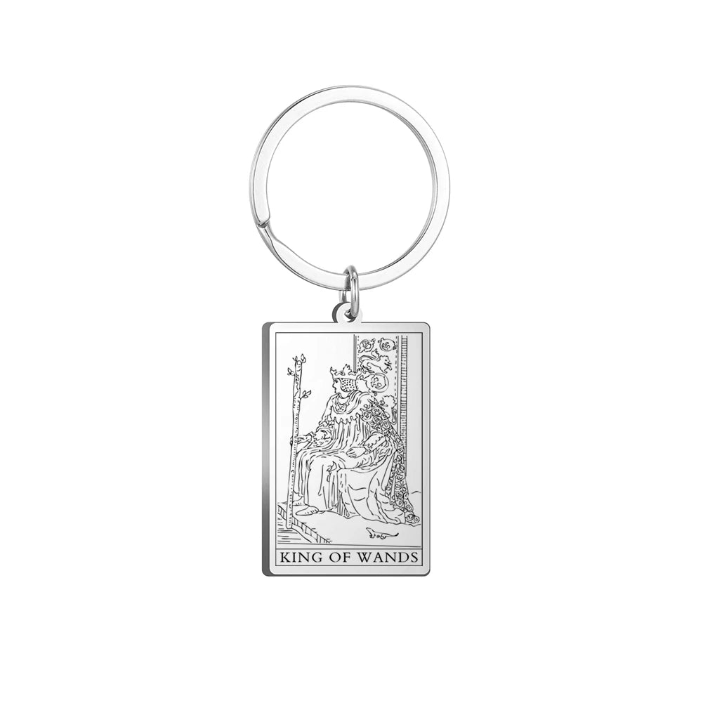 Dawapara Tarot Cards Keychains Stainless Steel Vintage Amulet Good Luck The Major Arcana Keyring Wiccan Jewelry