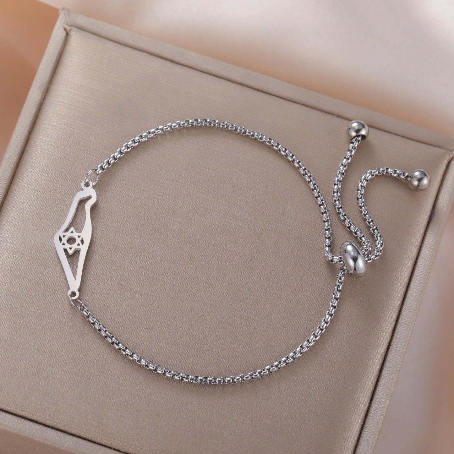 Skyrim Star of David Map Charm Bracelet Women Men Stainless Steel Adjustable Box Chain Bracelets Jewish Jewelry Gift Wholesale