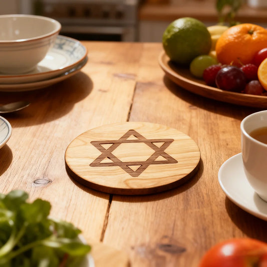 1Pcs Star of David Wood Coaster Hebrew Religious Hot Plate Hanukkah Decoration Jewish Holiday Home Desktop Accessories Judaica