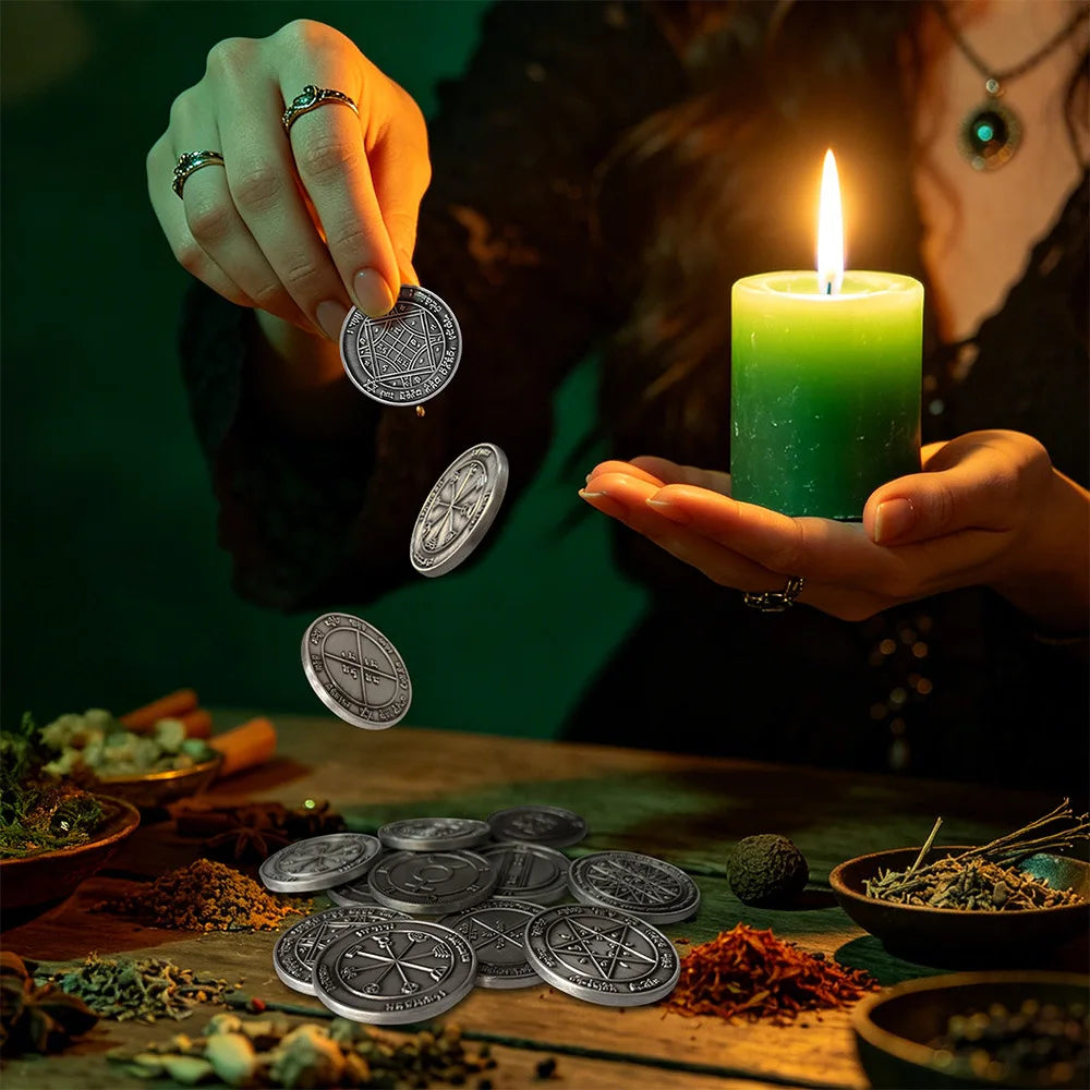Key of Solomon Pentacle Talisman Coin Planetary Seal Amulet Occult Metal Tokens for Rituals,Spiritual Divination Gift Set