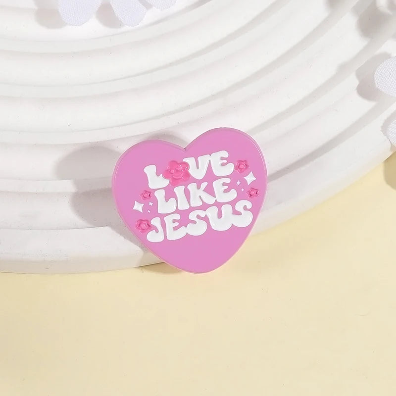 Love Likes Jesus Enamel Pin Pink Heart Christian Quotes Metal Brooch Lapel Backpack Badge Jewelry Accessories Gift for Friends