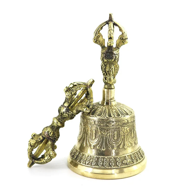 Nepalese Handmade Brass Bell Copper Handheld Gong Five-Pronged Bronze Bell Buddhist Ceremony Handbell for Meditation And Yoga