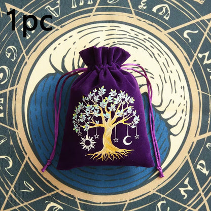 6pcs Velvet Moon Sun Tarot Storage Bag Board Game Cards Embroidery Drawstring Package Witchcraft Supplies for Altar Tarot Pouch