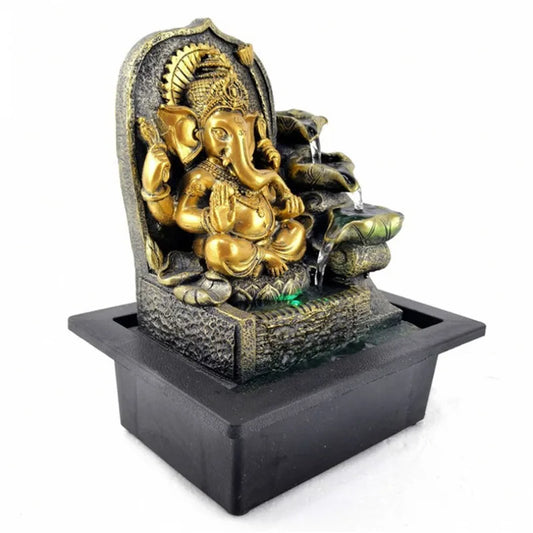 JC Indian Elephant God Buddha Statue Water Scene Crafts Resin Fountain Ornament