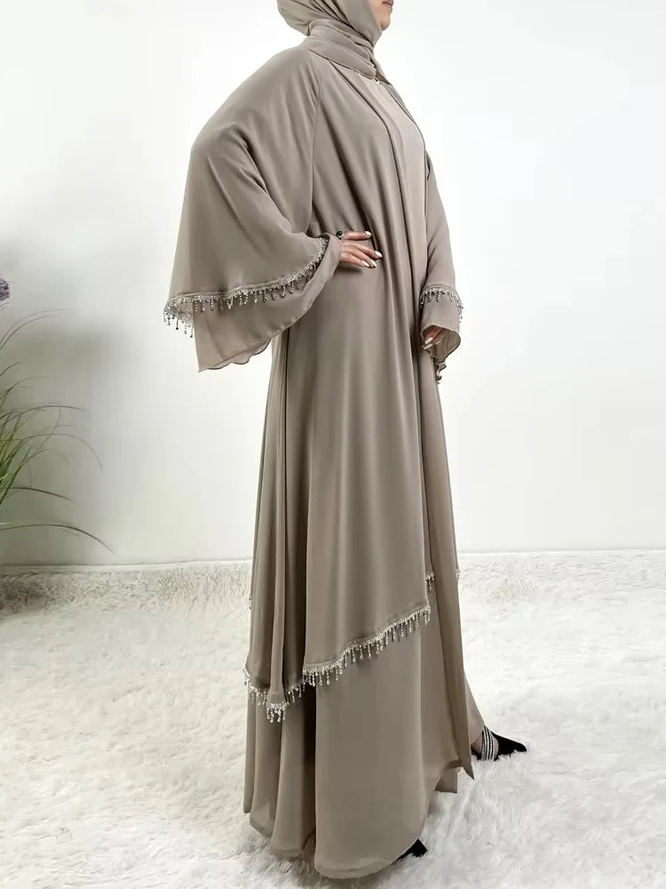Women Abaya 4 Piece Set Dress Kaftan Islam Vestidos Eid Muslim Scarf Sashes Arab Long Robe Jalabiya Ramadan Morocco Dubai Abayas