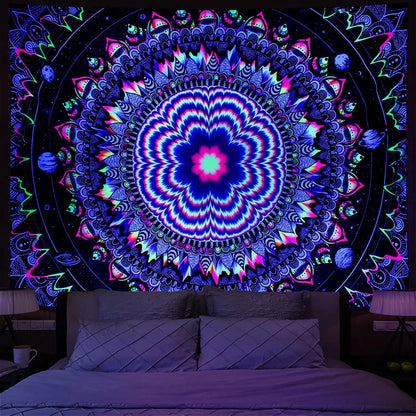 VIKAMA Neon Illusion Hamsa Hand Tapestry Cosmic Nebula All Seeing Eye Meditation Room Bohemian Bedroom Home Decor Tapestry