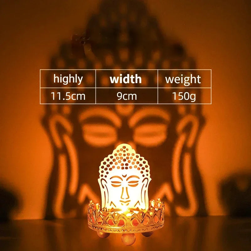 Hollow Flower Candle Holder Lotus Buddha Lamp Base Ornaments Metal Light and Shadow Art