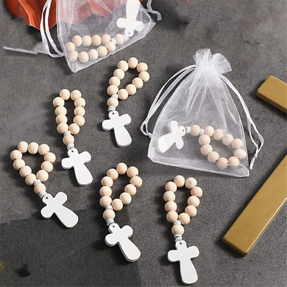 New 36Pcs Wooden Rosary Rosary Beads with White Mesh Bags for Baptism First Communion Confirmation Baby Shower Bridal Shower