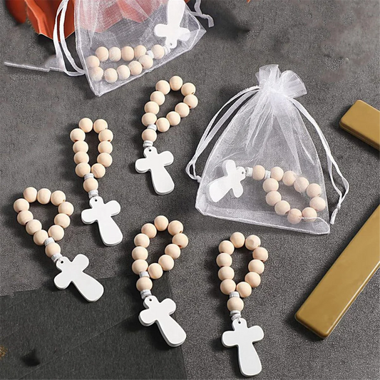 New 36Pcs Wooden Rosary Rosary Beads with White Mesh Bags for Baptism First Communion Confirmation Baby Shower Bridal Shower