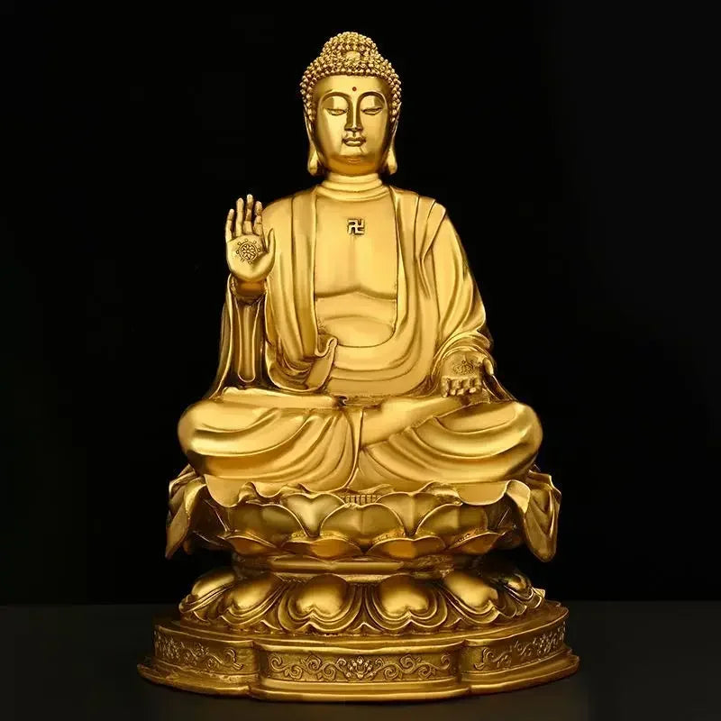 Feng Shui Copper Shakyamuni Buddha Ornaments Sitting Lotus Flower Home Hall for The Statues