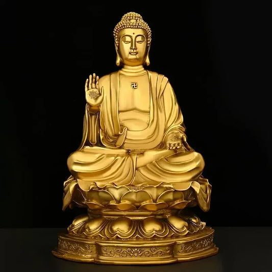 Feng Shui Copper Shakyamuni Buddha Ornaments Sitting Lotus Flower Home Hall for The Statues