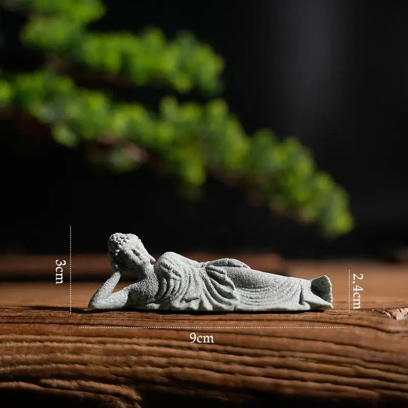 1Pcs Mini Buddhism Figurine Desk Decor Zen Statue Green Sandstone Thailand Ornament Buddha Garden Statue Fish Tank Decor〔Nest〕
