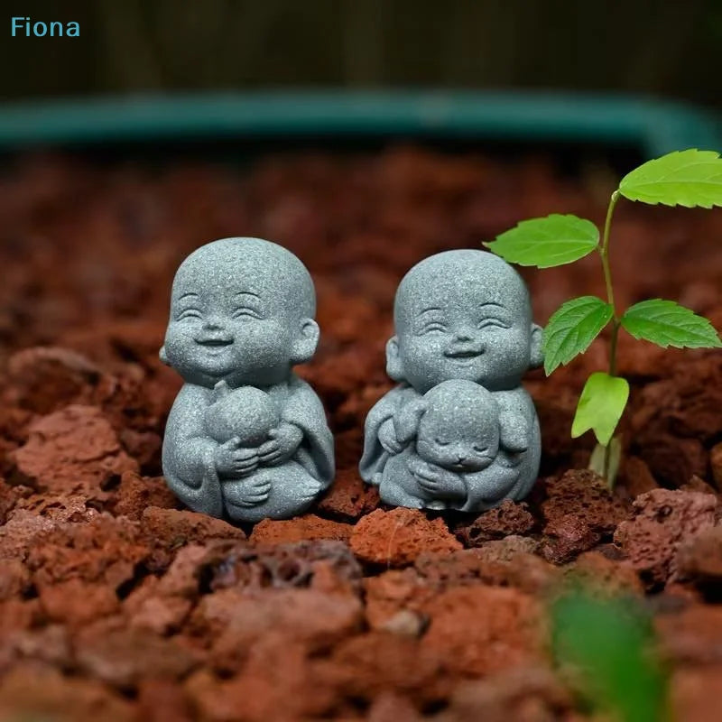 ✔Embracing Animal Monk Statue,Sandstone Finish Zen Baby Buddha Figurine,Mini Spiritual Decor for Home,Office & Garden