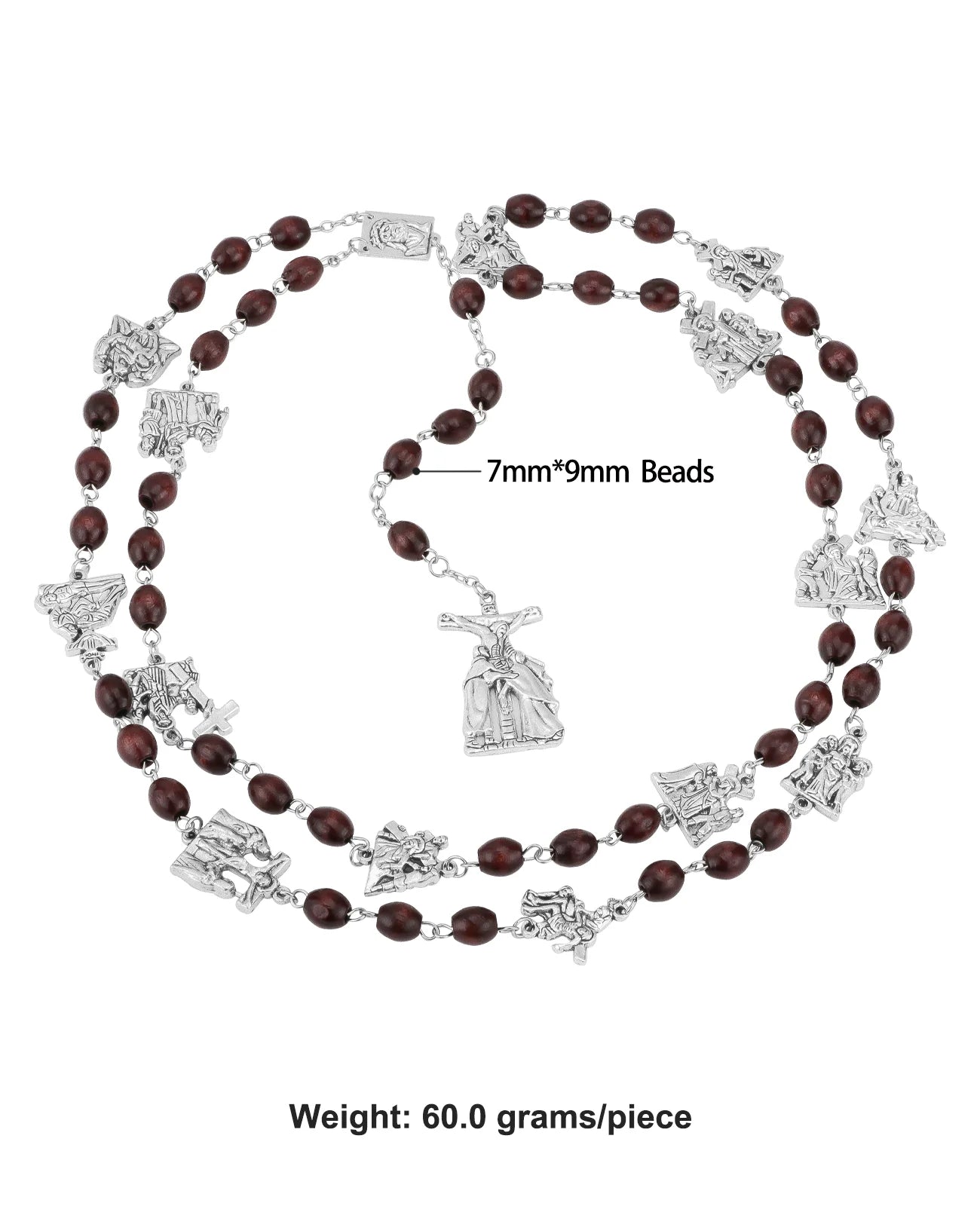 14 Stations of Cross Pendant Chaplet Rosary Necklace Wooden Prayer Beads Chain Catholic Religious Sacraments Jewelry Gifts