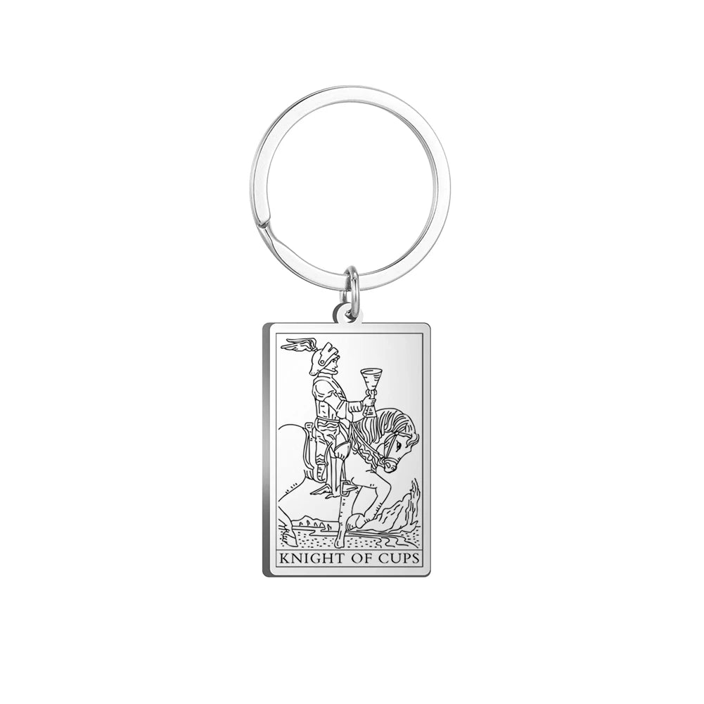 Dawapara Tarot Cards Keychains Stainless Steel Vintage Amulet Good Luck The Major Arcana Keyring Wiccan Jewelry