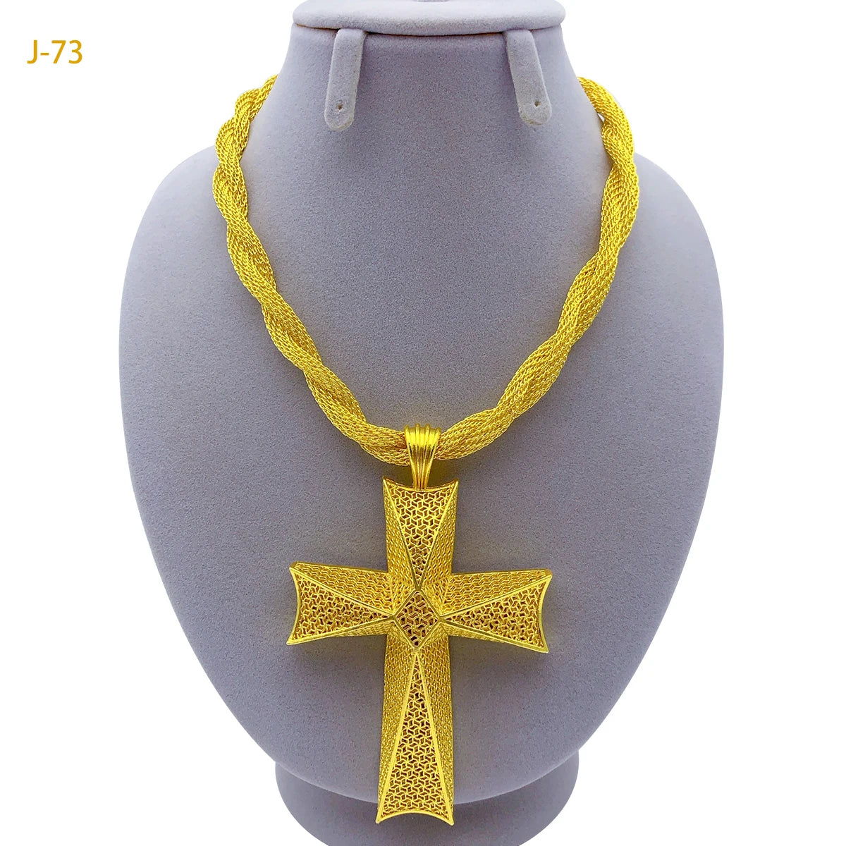 Dubai Gold Color Cross Pendant Jewelry for Women Man African Twisted Chain Wedding Party Ethiopian Eritrea Gift
