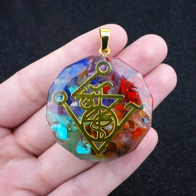 35mm Hexagon Shape 7 Chakra Orgonite Energy Pendant Healing Energy Crystal Beads for Yoga Meditation Spiritual Amulet Orgonite