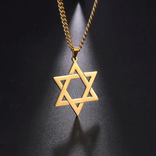 Skyrim Cutout Star of David Hexagram Choker Necklace for Men Women Gold Color Stainless Steel Chain Necklaces Jewish Jewelry