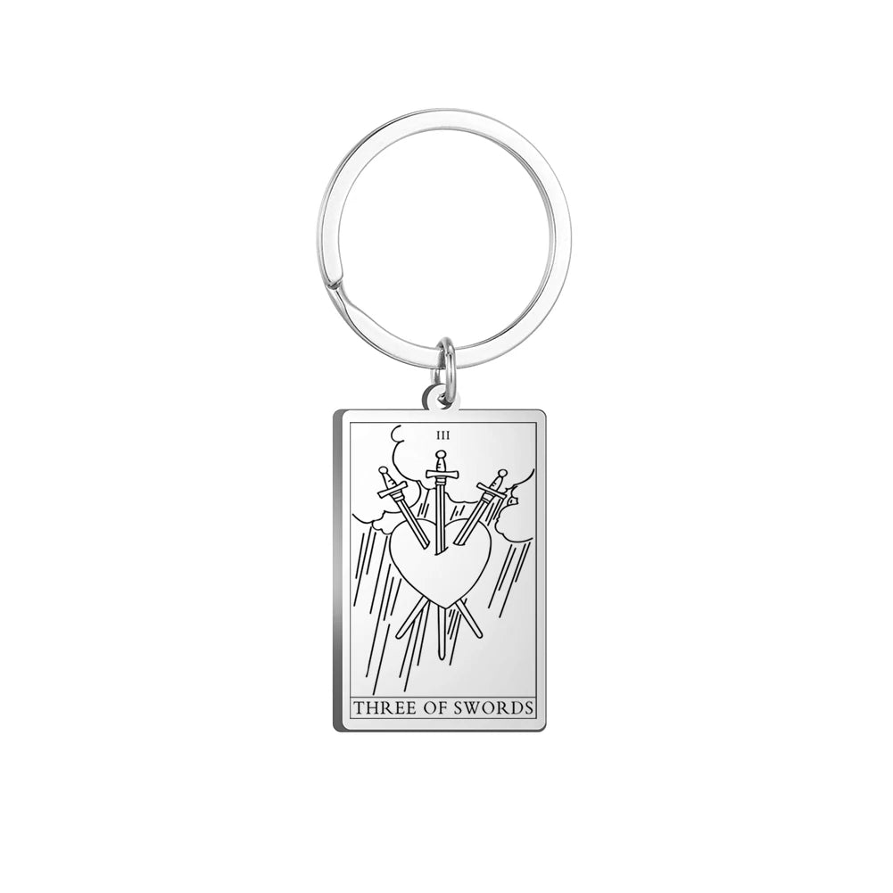 Dawapara Tarot Cards Keychains Stainless Steel Vintage Amulet Good Luck The Major Arcana Keyring Wiccan Jewelry