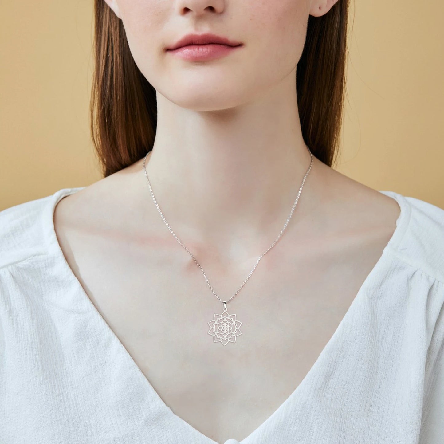 Flower of Life Sacred Geometry Necklace Stainless Steel Mandala Neck Chain Women Men Vintage Universal Spiritual Jewelry