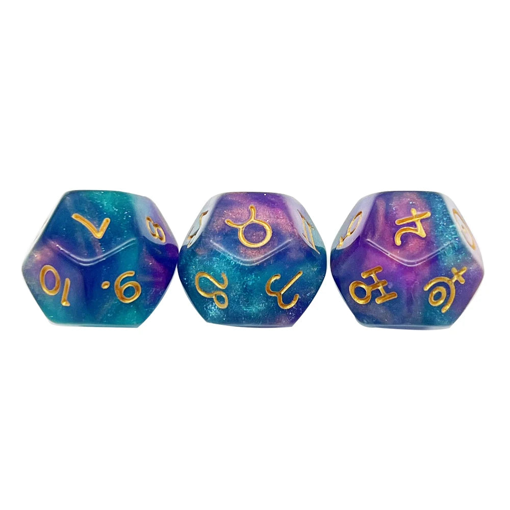 3Pcs Astrology Dice D8 D12 Tarot Dice Polyhedral Pearl Pattern Dice for Divination Astrology Tarot Cards Accessory