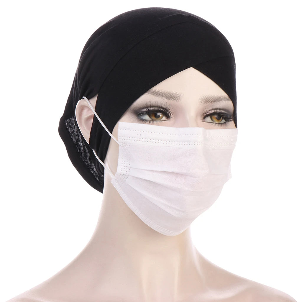 2026 New Jersey Earhole Underscarf Cap Forehead Cross Elastic Muslim Inner Hijab Caps Islamic Female Headscarf Turban Bonnet