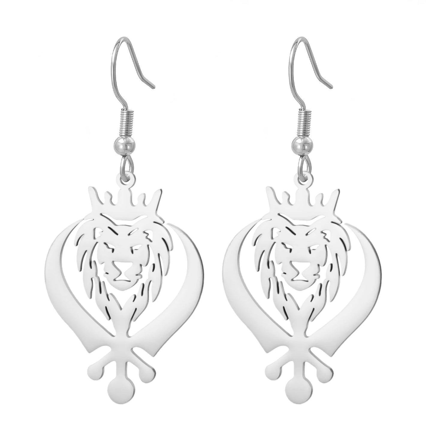 LIKGREAT Lion King Crown Dangle Earrings Sikh Khanda Punjabi Symbol Stainless Steel Jewelry Vintage Gift For Women