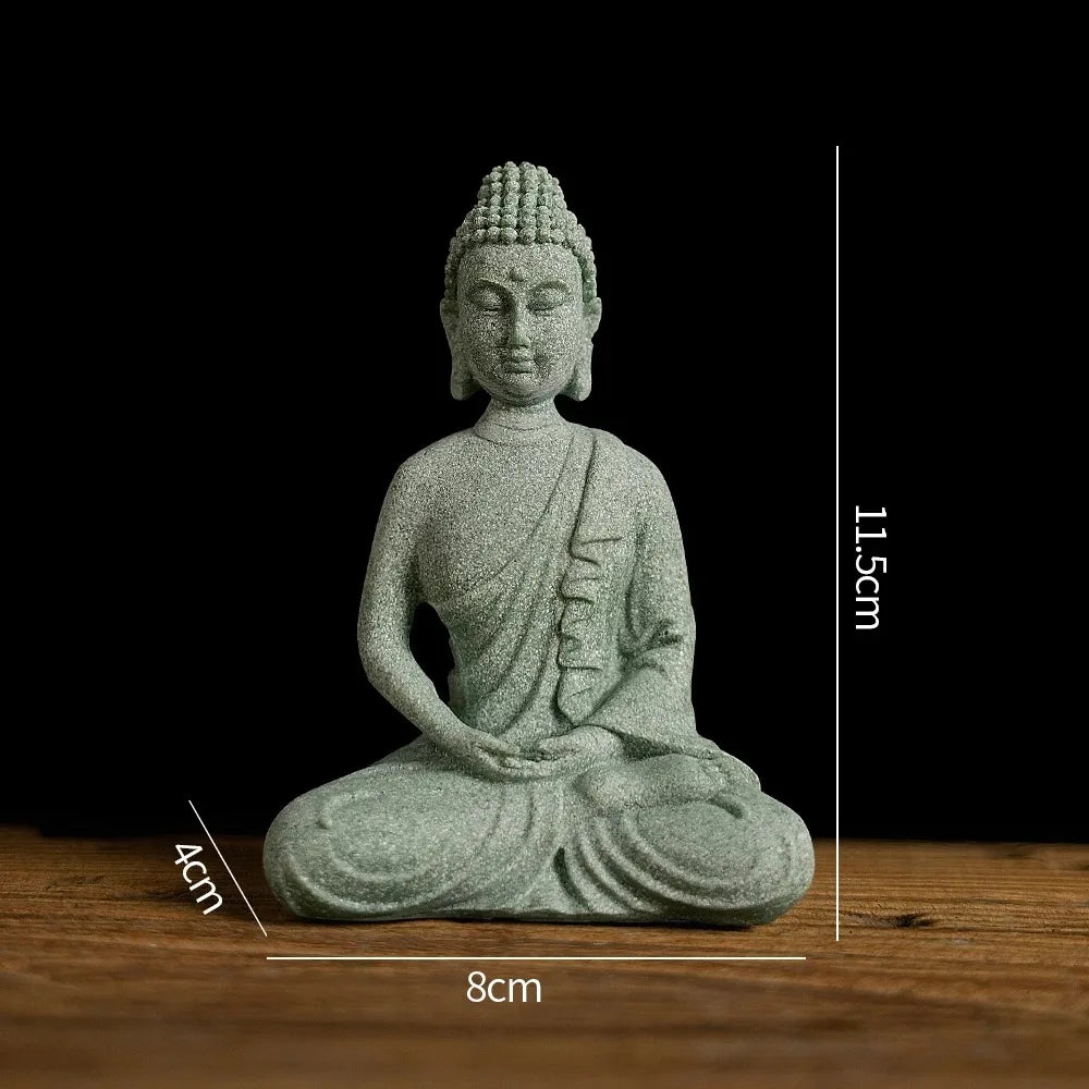 Buddha Garden Statue Fish Tank Decoration Mini Buddhism Figurine Desk Tablescape Decor Home Zen Statue Green Sandstone Thailand