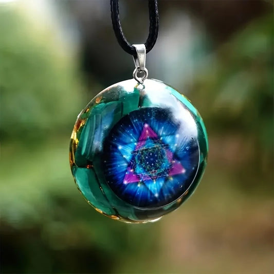 1PC Malachite Chakra Energy Orgonite Pendant Necklace, Malachite Chakra Energy Orgonite Pendant: Sri Yantra Sacred Geometry, Roc