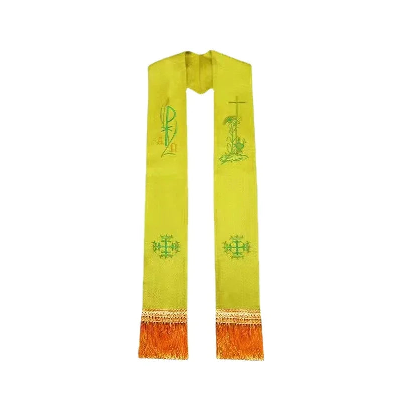 Catholic Priest Mass Stole Tassels Clergy Church Pastor Tie Embroidery Religious Design Clergy Costume Accessories