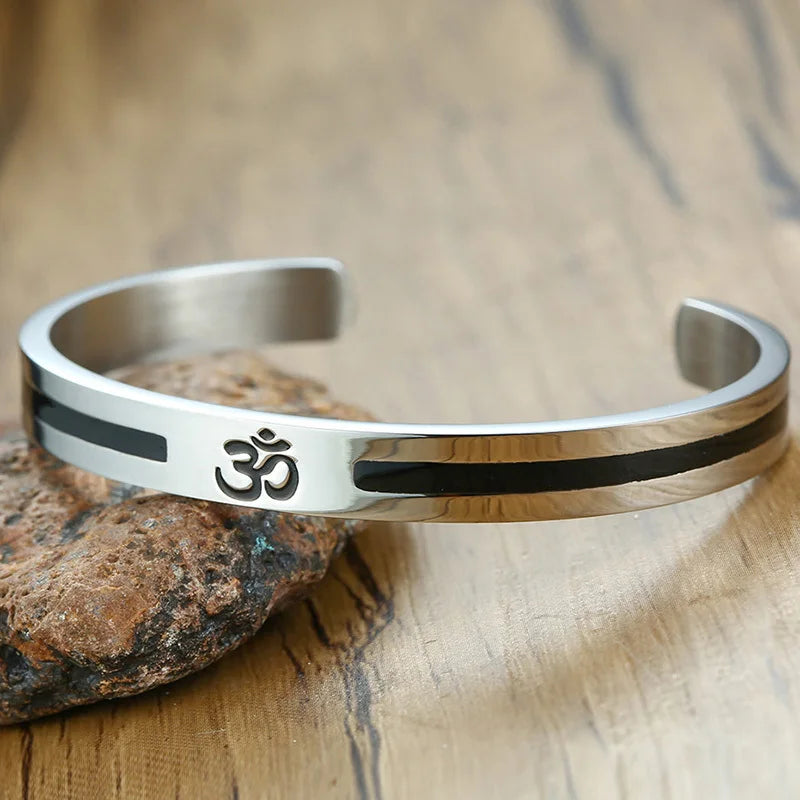 Vnox AUM OM Bangle Bracelet Men Women Stainless Steel Yoga Meditation Jewelry