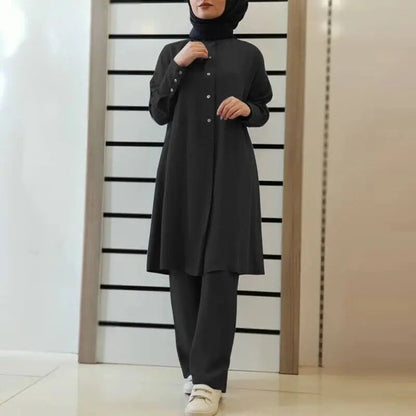 Modest Women Shirts Tops and Pants Autumn Two Pieces Abaya Sets Muslim Islamic Casual Kaftan Robe Turkey Clothing