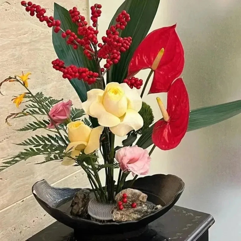 Round Ikebana Stem Holder Clear Flower Suction Cup Holder Flower Arranging Fixed Base Pot Vase Floral Rubber Bracket Home Decor
