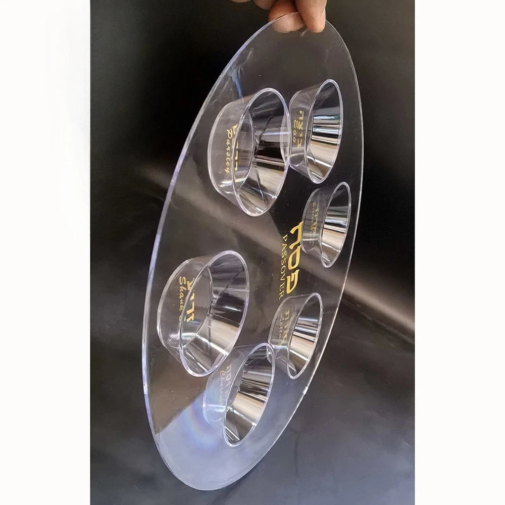 Plastic Clear Jewish 6-Section Passover Seder Plate - Kosher with Food Labels & Elegant Design