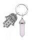 1Pc Natural Stone Crystal Points Keychain with Hamsa Hand Evil Eye Charms Reiki Energy Good Luck Amulet for DIY Jewelry Making