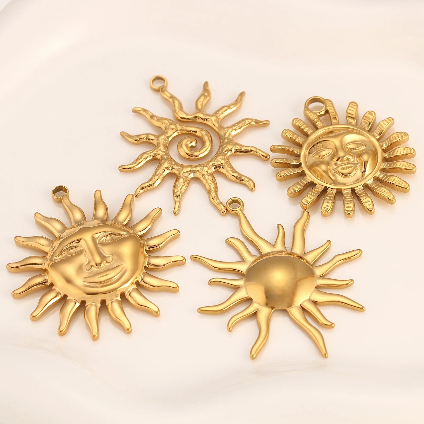 3Pcs Large Casting Vortex Face Sun Charms Stainless Steel Heart Celestial Pendants Fashion Jewelry Making DIY Bracelets Necklace