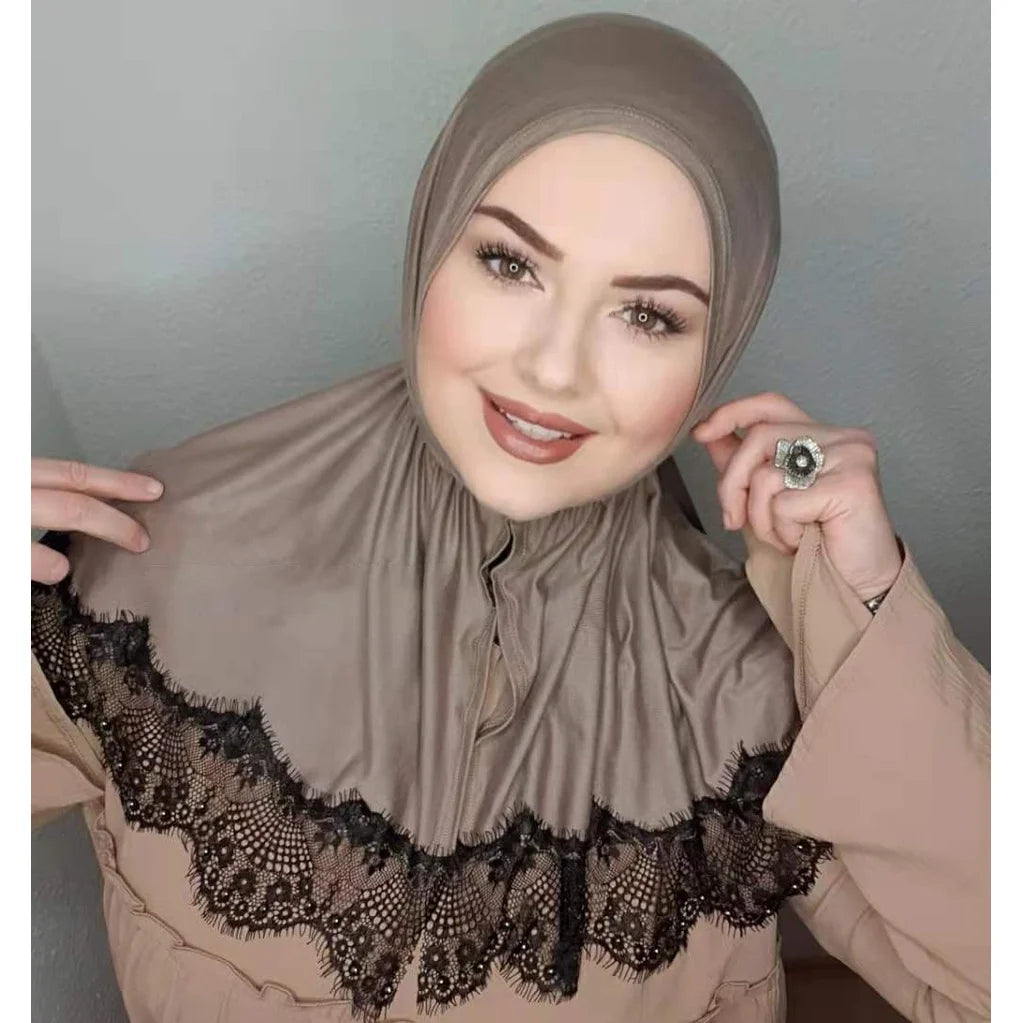 Muslim Instant Turban Lace Modal Hijab Abaya Hijabs For Woman Abayas Jersey Dress Women Scarf Turbans Head Islamic Crinkle Shawl