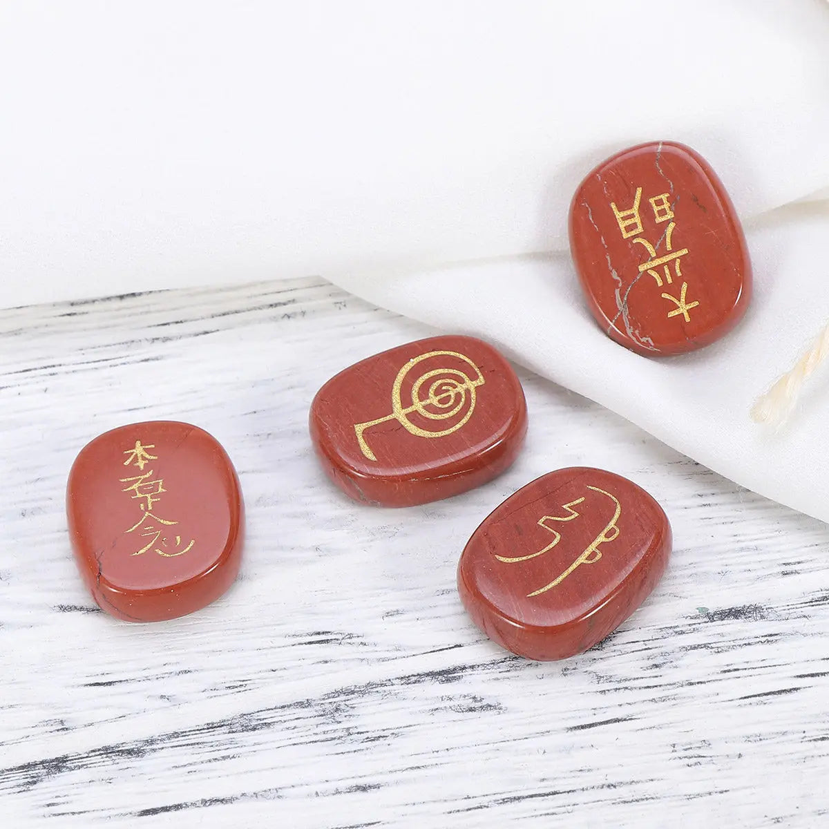 Engraved Red Jasper Chakra Gemstone Palm Stone for Healing Meditation Energy Balancing Portable Tool