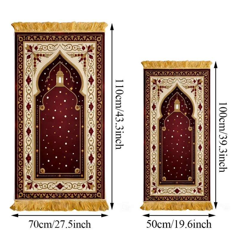 VIKAMA Luxury Star Pattern Burgundy Muslim Prayer Mat Portable and Foldable Suitable for Religious Pilgrimage and Prayer